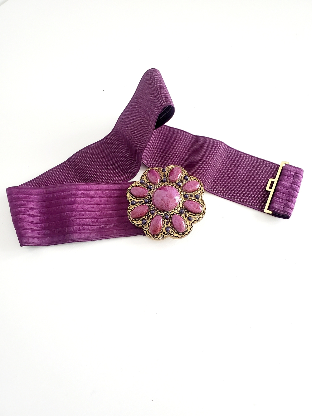 Purple Elastic Floral Statement Waist Belt
